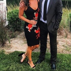 Floral rose embroidered bodycon dress